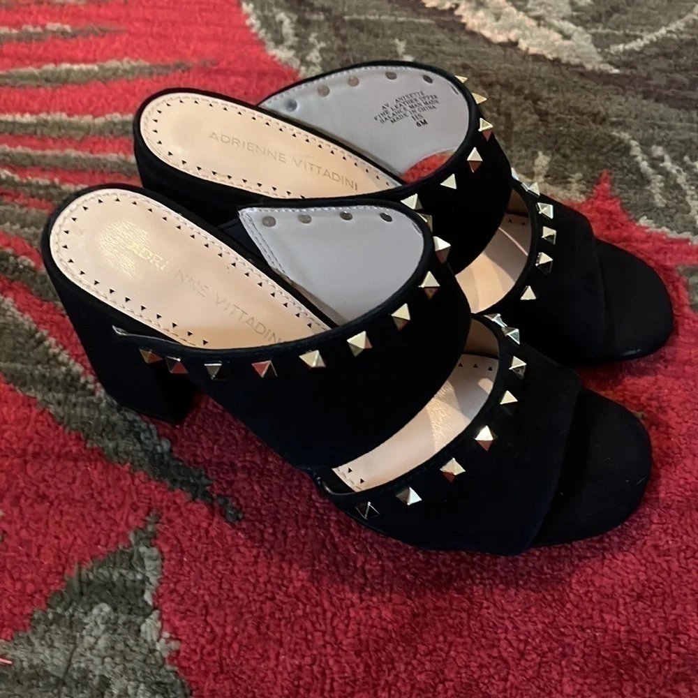 Adrienne Vittadini Anisette Studded Block Heel Mule Sandal In Black - Picture 7 of 7